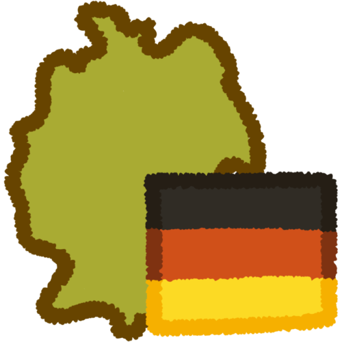  a green shape of the country of germany, with the german flag